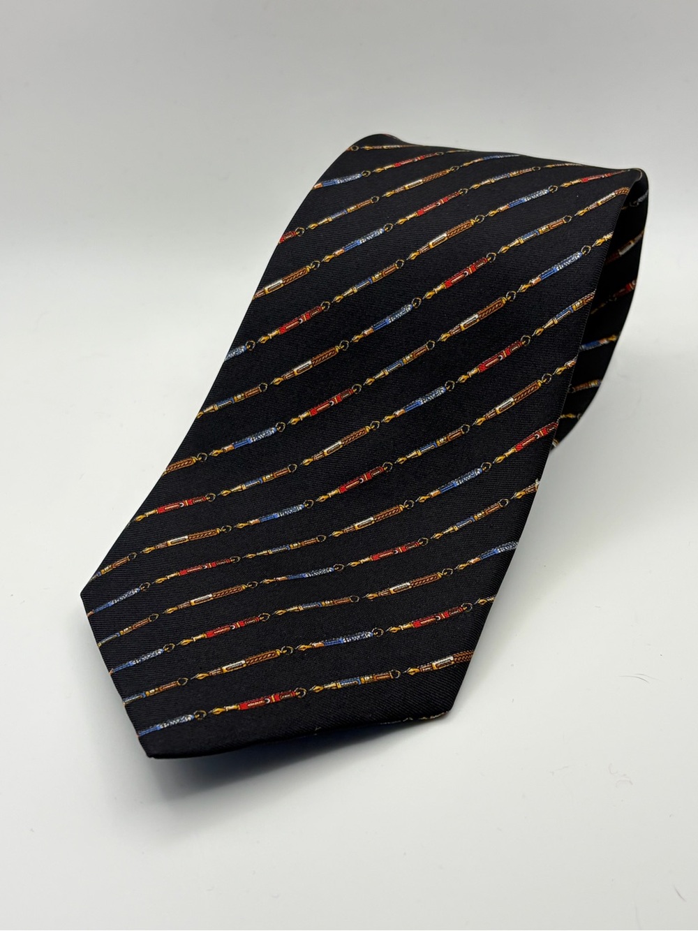 Harrods London 100% Silk Tie Black Fountain Pen Novelty Print Made In England